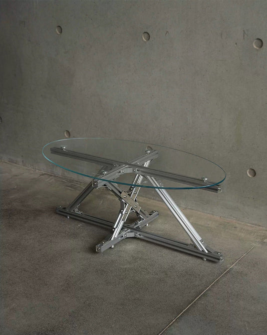 Modern Industrial Coffee Table – Aluminum Frame with Tempered Glass Top